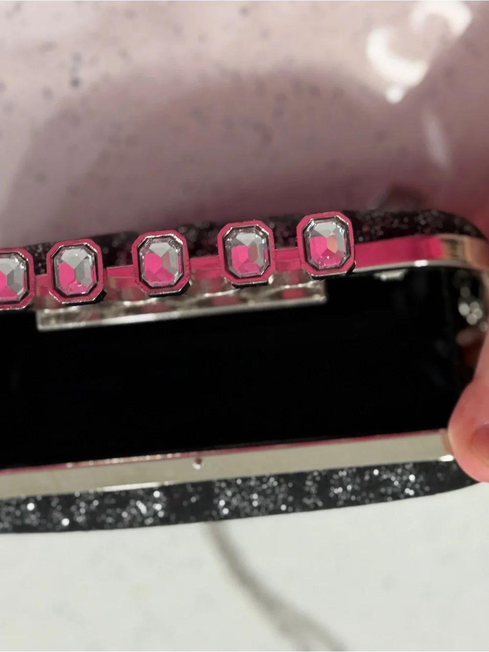 Black Glitter Knuckle-Detail Evening Clutch